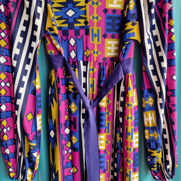 Vintage  Young Edwardian by Arpeja purple mosaic 70s party dress size 9 - Picture 8 of 10